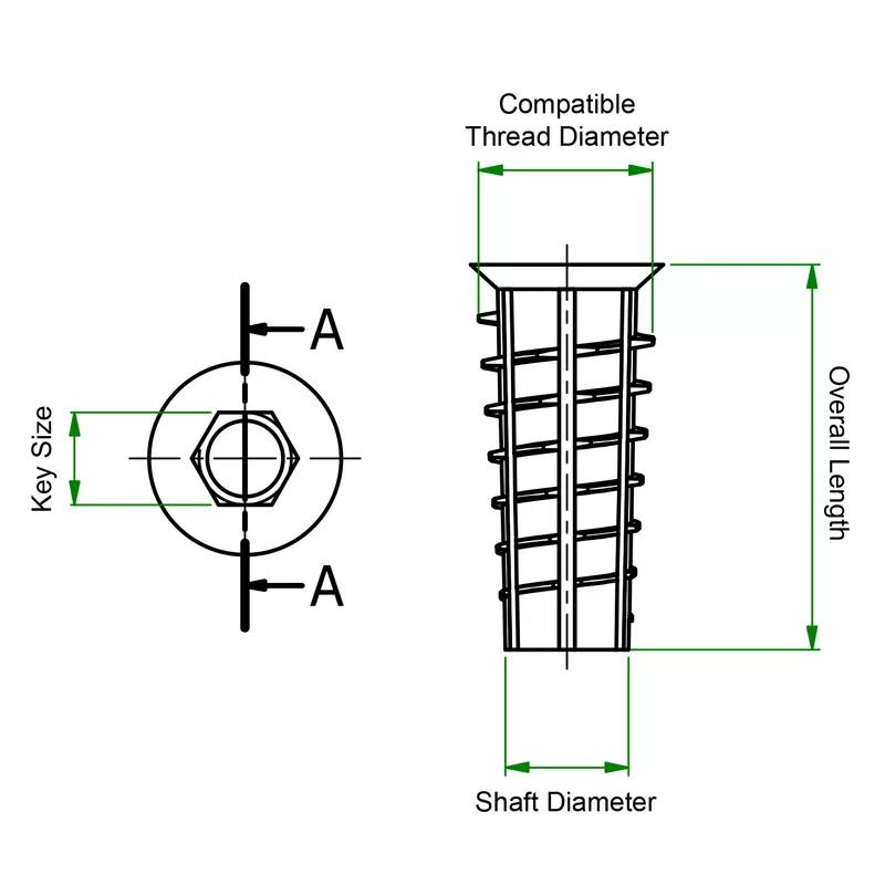 Cone Shaped Insert Nuts - Line Drawing