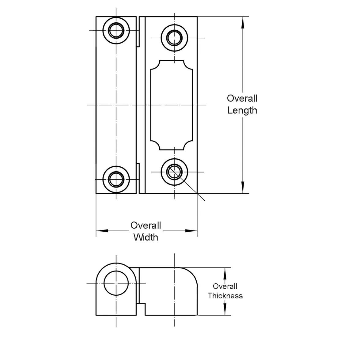 90 Degree Offset Corner Hinge - Line Drawing