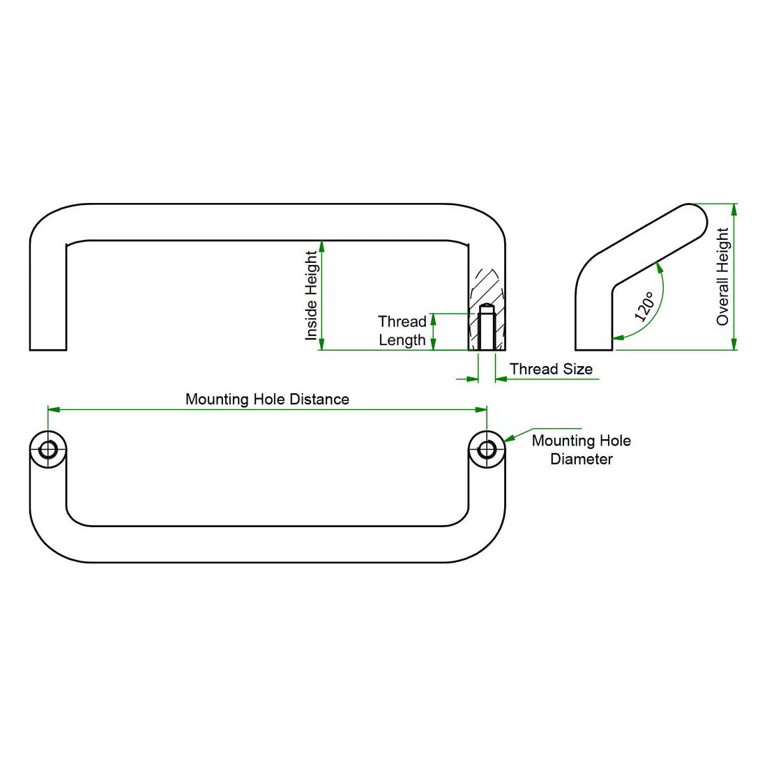 Metal One-Piece Pull Handles - Line Drawing