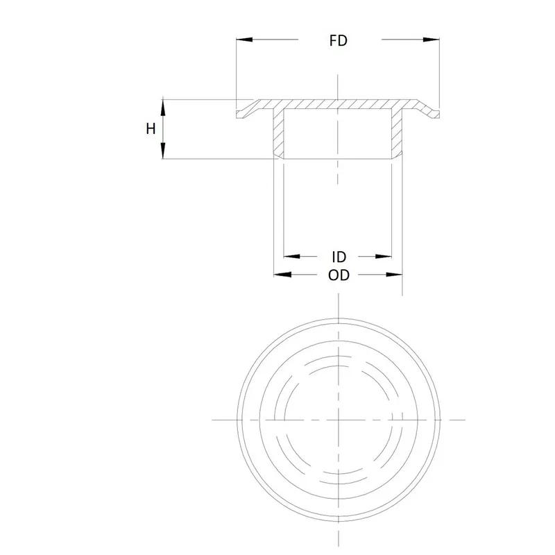 Hinge-Bearing Protection Plug - Ribbed Opened - Line Drawing