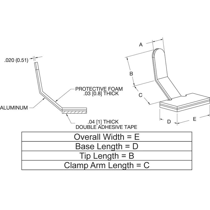 P110081_Wire_Clip-Adhesive_Mount_Flexible_Aluminum_Foam_Coating - Line Drawing