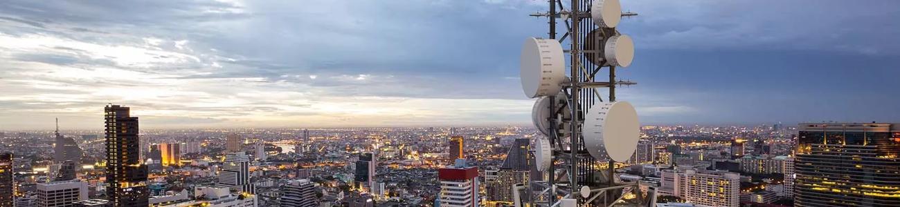 5G base station in a city landscape