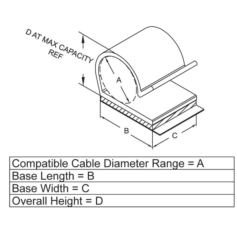 P110710_Cable_Clamps_-_Adhesive_Mount_R_Style - Line Drawing