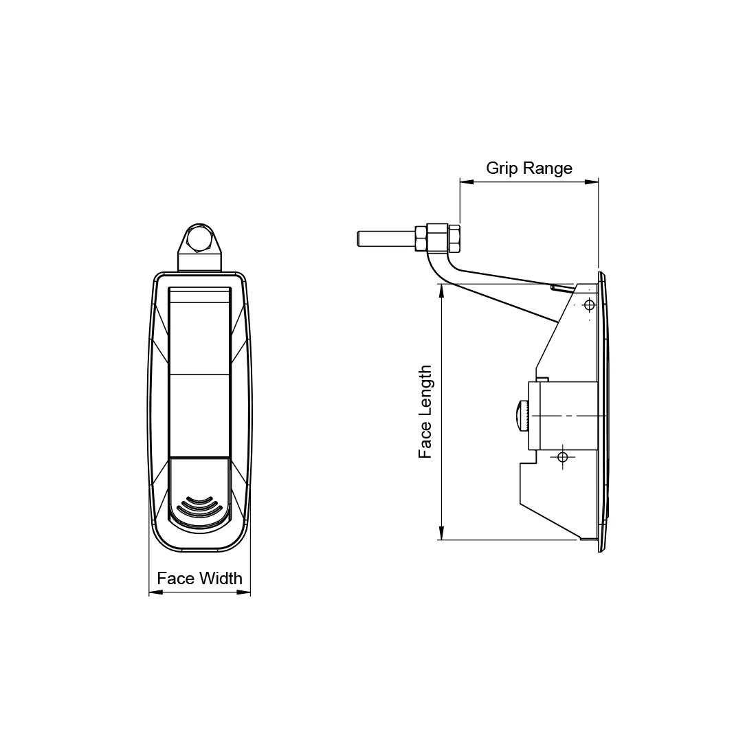 Compression Lever Latch - Flush Trigger - Line Drawing