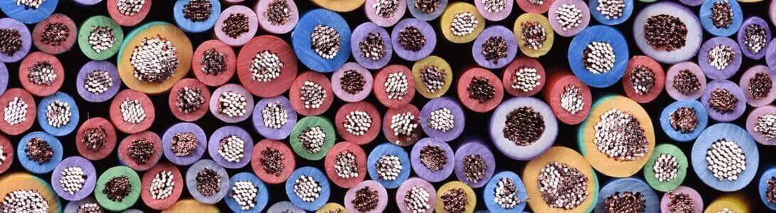 Closeup of coloured electric cables 