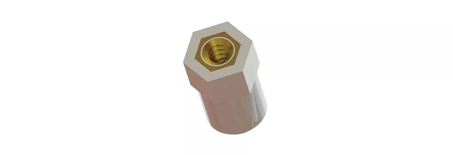 Female To Female Standoff - Hexagonal Bottom, Metric-Threaded, Insulator, Nylon/Brass