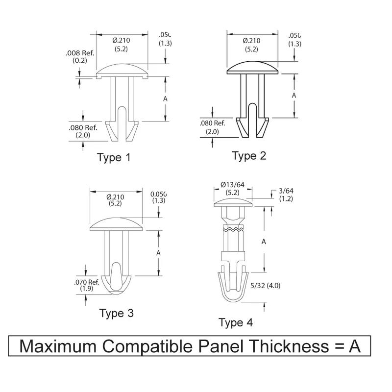 Push-In Rivets - Snap Lock Pins - Line Drawing