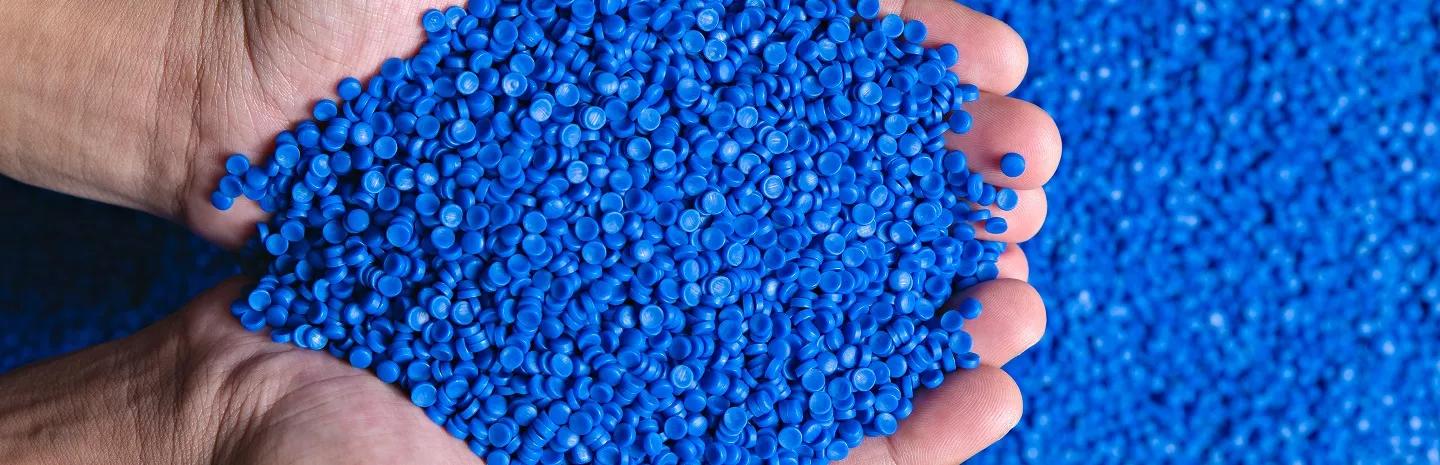 Blue plastic resin pellets