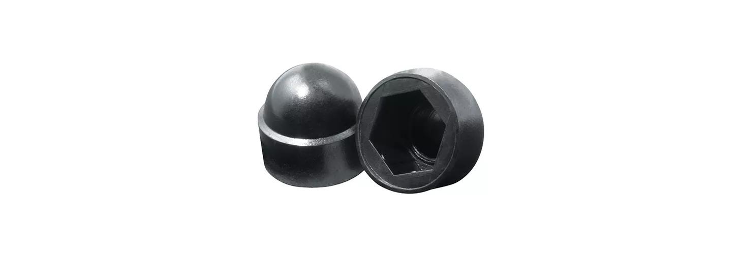 thumbnail image 2 of 25-Pack 10-24 3/16" Acorn Cap Nuts | Black Oxide Finish | Smooth Round Bolt Cover | External Hex | Accurate 2 of 5