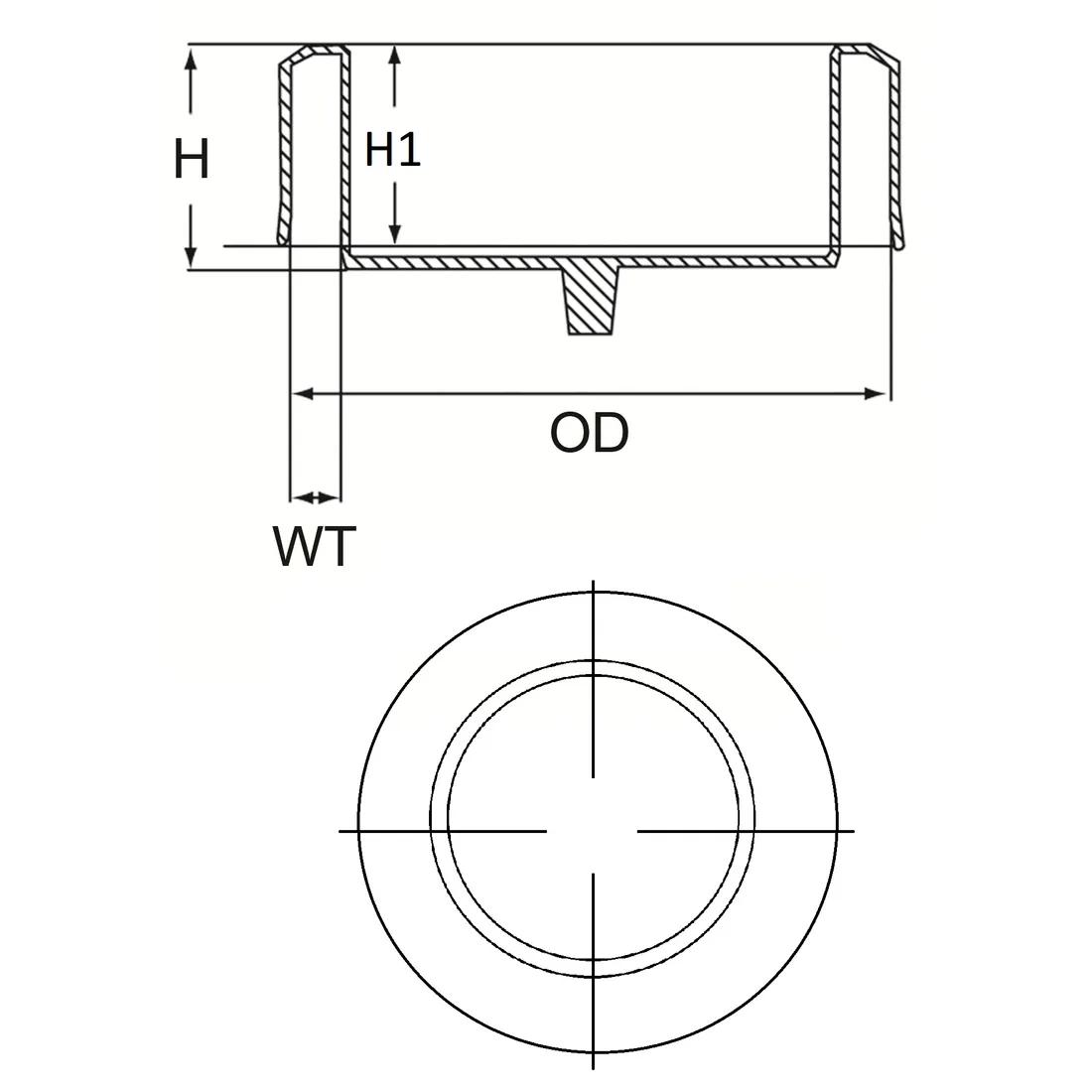 Recessed Pipe Caps - Line Drawing