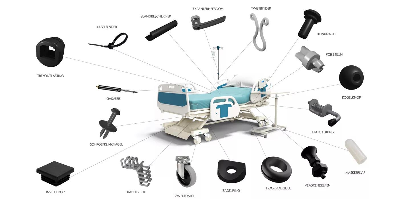 hospital bed surrounded by Essentra parts