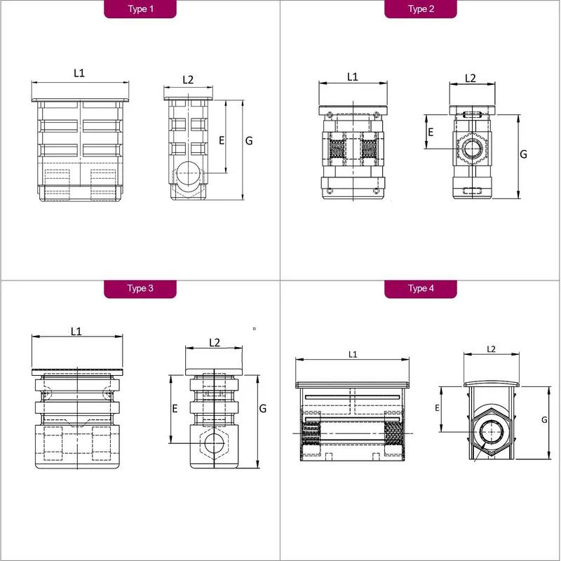 Horizontal Inserts for Rectangular Inserts - Line Drawing