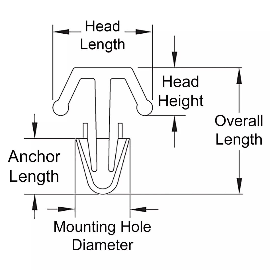 Push-In Rivets - Mounting Button - Line Drawing