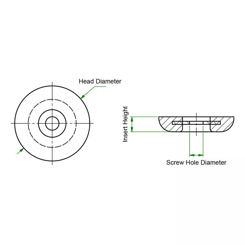 Teflon Glides Screw On - Line Drawing