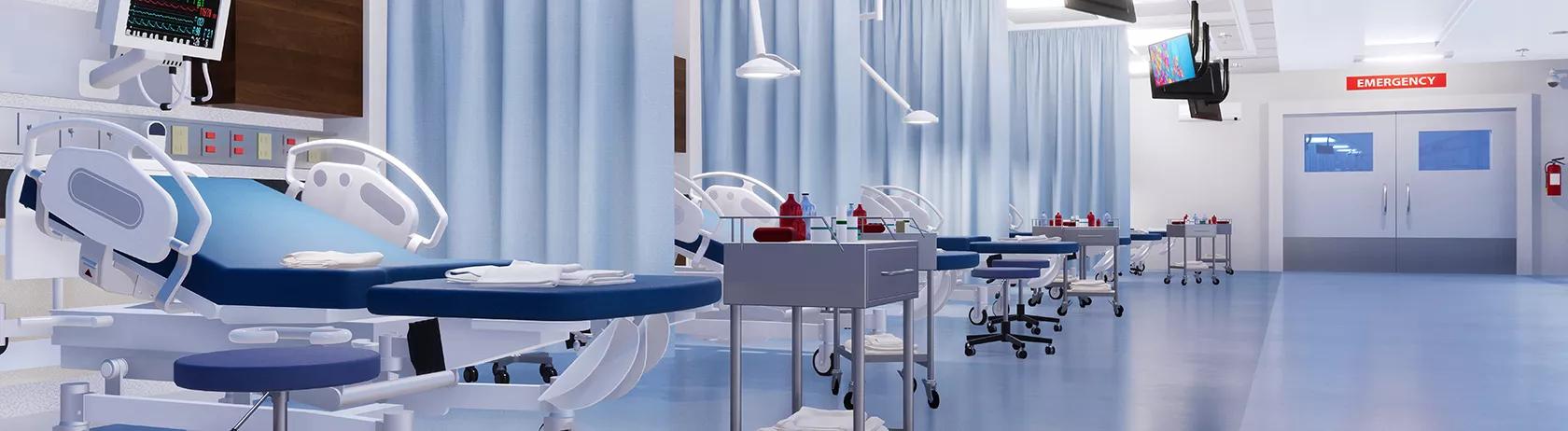 Hospital beds, hospital chairs and medical cabinets