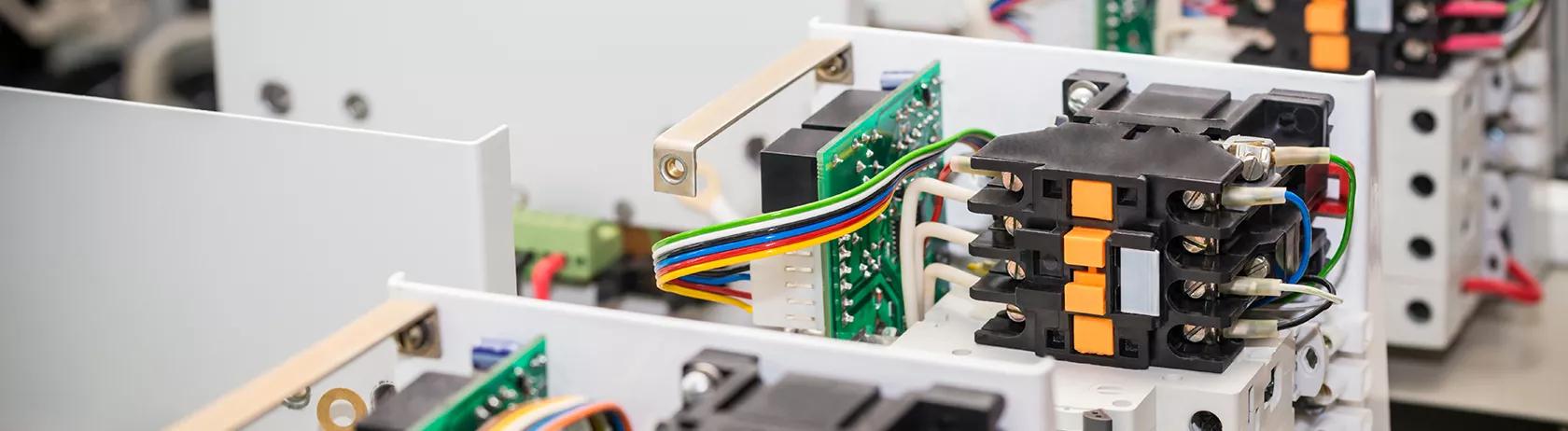 Reihen von elektrischen Komponenten, bereit für die Montage