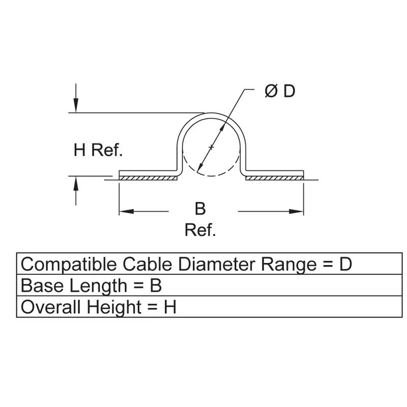 P110825 Cable Clamps - U Adhesive Mount - Line Drawing