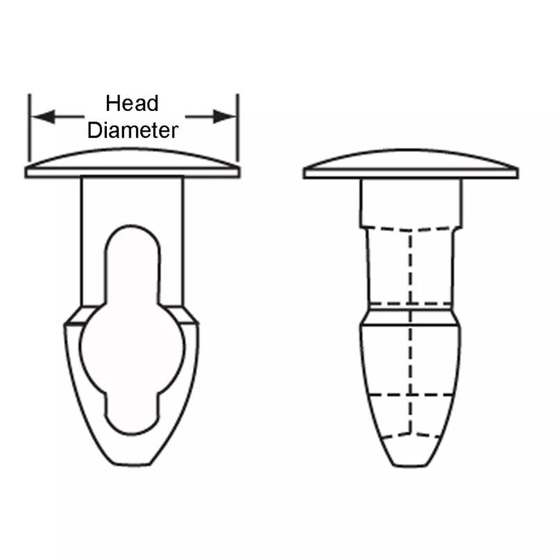 Push-In Rivets - Key Hole Clip - Line Drawing