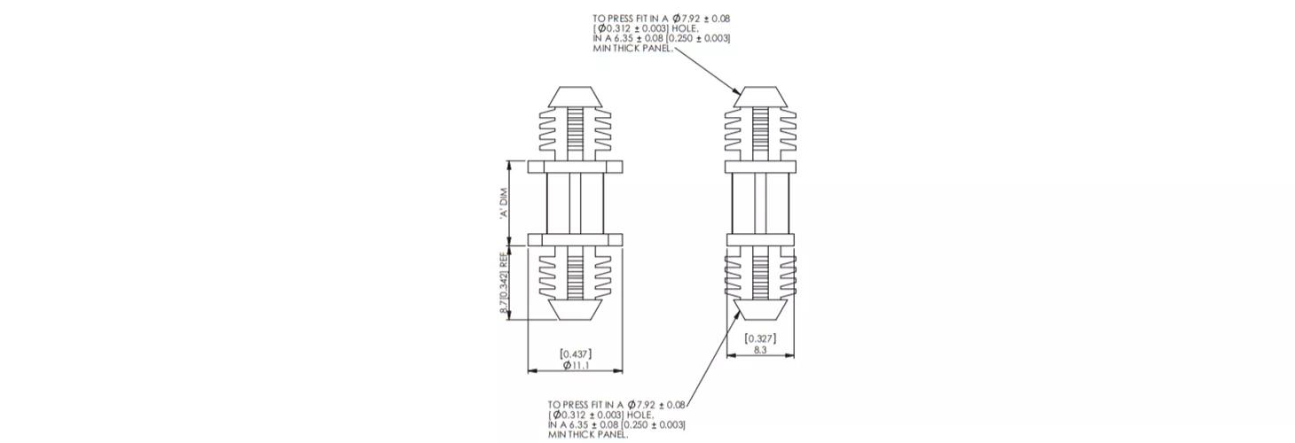 Piliers de support de circuit imprimé - Verrouillage à enclenchement pour montage sur sapin/Verrouillage à encliquetage pour montage sur arbre de feu 