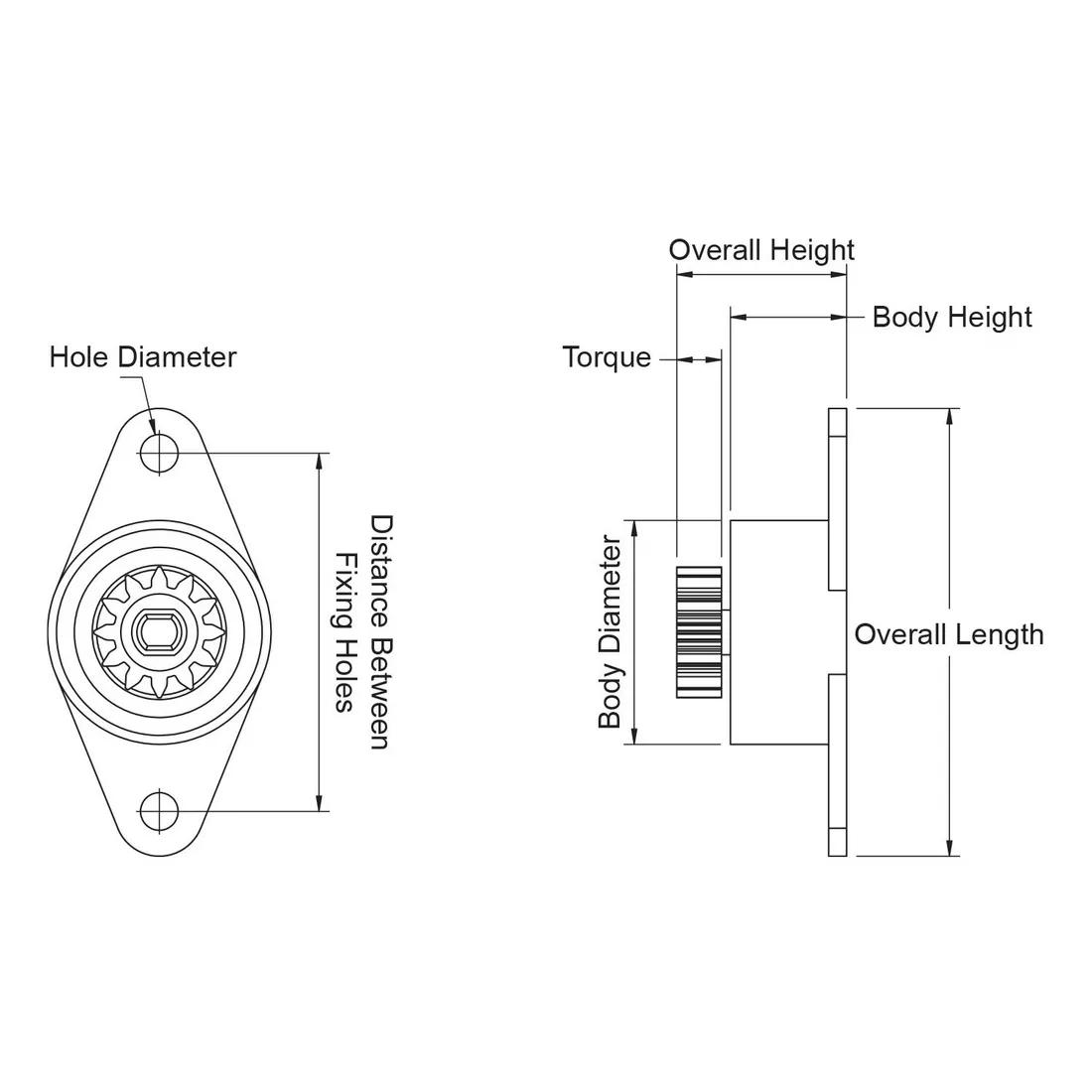 Rotary Dampers - With Gear - Line Drawing