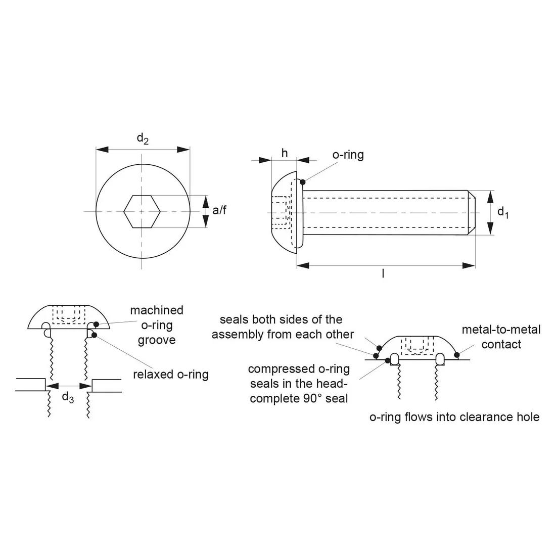 Button Head Seal Screws - Line Drawing