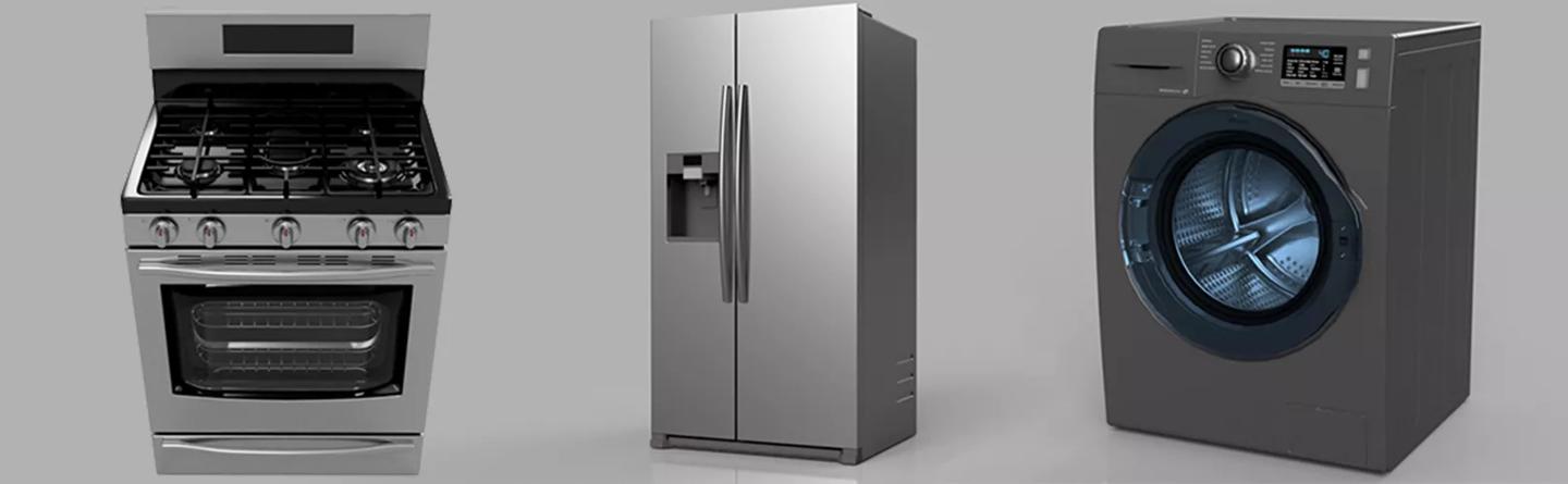 Haushaltsgeräte: Ofen, Kühlschrank und Waschmaschine