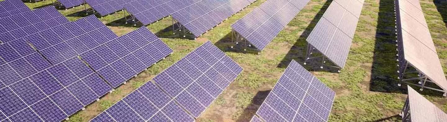 Solar panels in the field in the sunshine