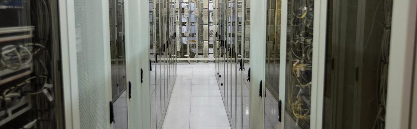 Secure latches on rows of data centre server cabinets