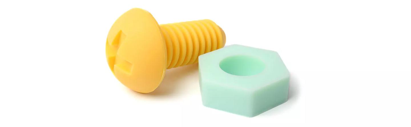 Coloured plastic screw and nut