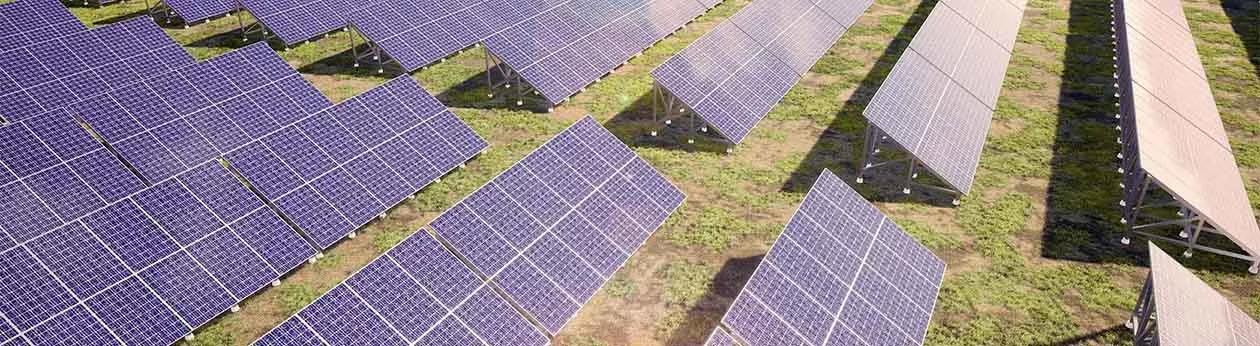 Solar panels in the field in the sunshine