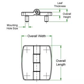 Leaf Hinges - Male Stud Thread Insert Mount - Line Drawing