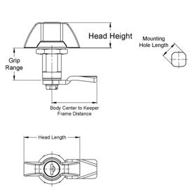 Compression Latches - Wing Knob - Line Drawing