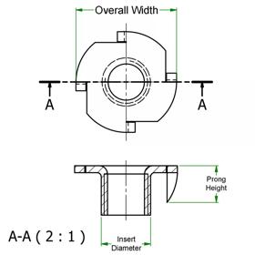 Furniture Mount T-Nuts - Line Drawing