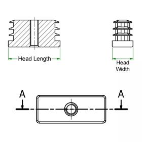 Rectangular Threaded Inserts & Glides - Line Drawing