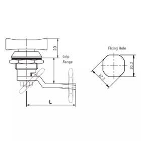 Quarter Turn Latches - Wing Knob - Line Drawing