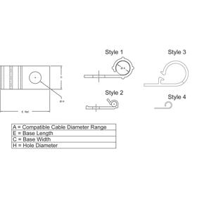 Cable Clamps - Screw Mount Wire Harness - Line Drawing