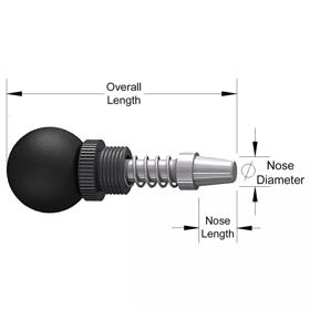 Weld Mount Retractable Spring Plungers Ball - Line Drawing