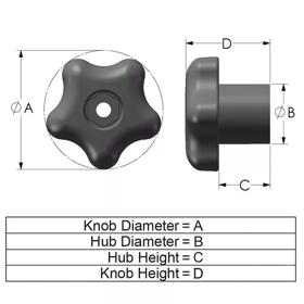Hex Series_5S3 Snap-Lock Knob Line Drawing