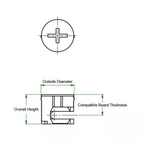 Cam Lock Nuts - Line Drawing