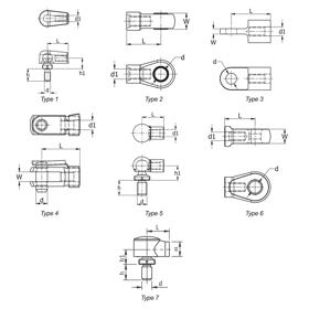 Gas Spring End Fittings - Line Drawing