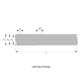 Steel Lead Screws - Right Hand Thread - Line Drawing