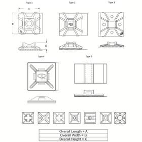 P110235_Cable_Tie_Mounts-Four_Way_Adhesive_Screw_Mount - Line Drawing