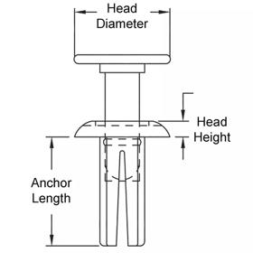 Push-In Rivets - Plastic Push Round Square Hole - Line Drawing