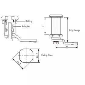 Thick Door Quarter Turn Latches - Line Drawing