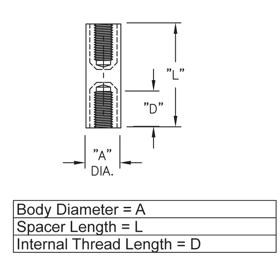 P160130_Female_To_Female_Standoff-Round_Metric_Threaded_Insulator_Nylon_Brass - Line Drawing