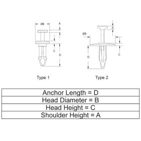 Push-In Rivets - Tough Rivet - Line Drawing