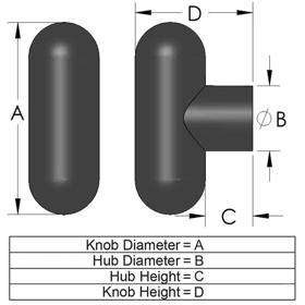 TR6 Rounded T-Knob Line Drawing