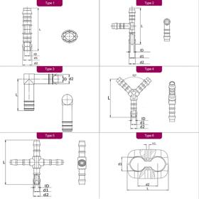 Barbed Cross Connector - Line Drawing