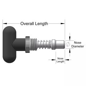 Weld Mount Retractable Spring Plungers T-Handle - Line Drawing