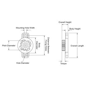 Rotary Dampers - With Gear - Line Drawing